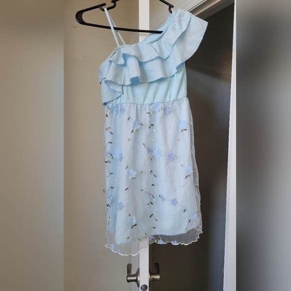 Light Blue Ruffled Kids Dress 9 Years - Picture 1 of 2